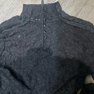 BCBGMaxAzria Black Lace Button-Up Top
